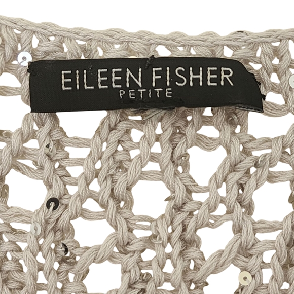 EILEEN FISHER Silver Sequined Chain Mail Knit Sleeveless Knit Top, petite - Picture 4 of 8